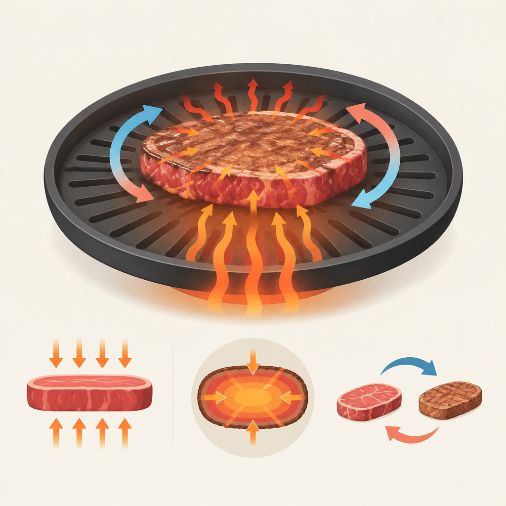 AI 생성 설명 이미지: 안산일동맛집 유니드정육식당 | 고기를 뒤집는 빈도와 표면·속 익힘의 관계